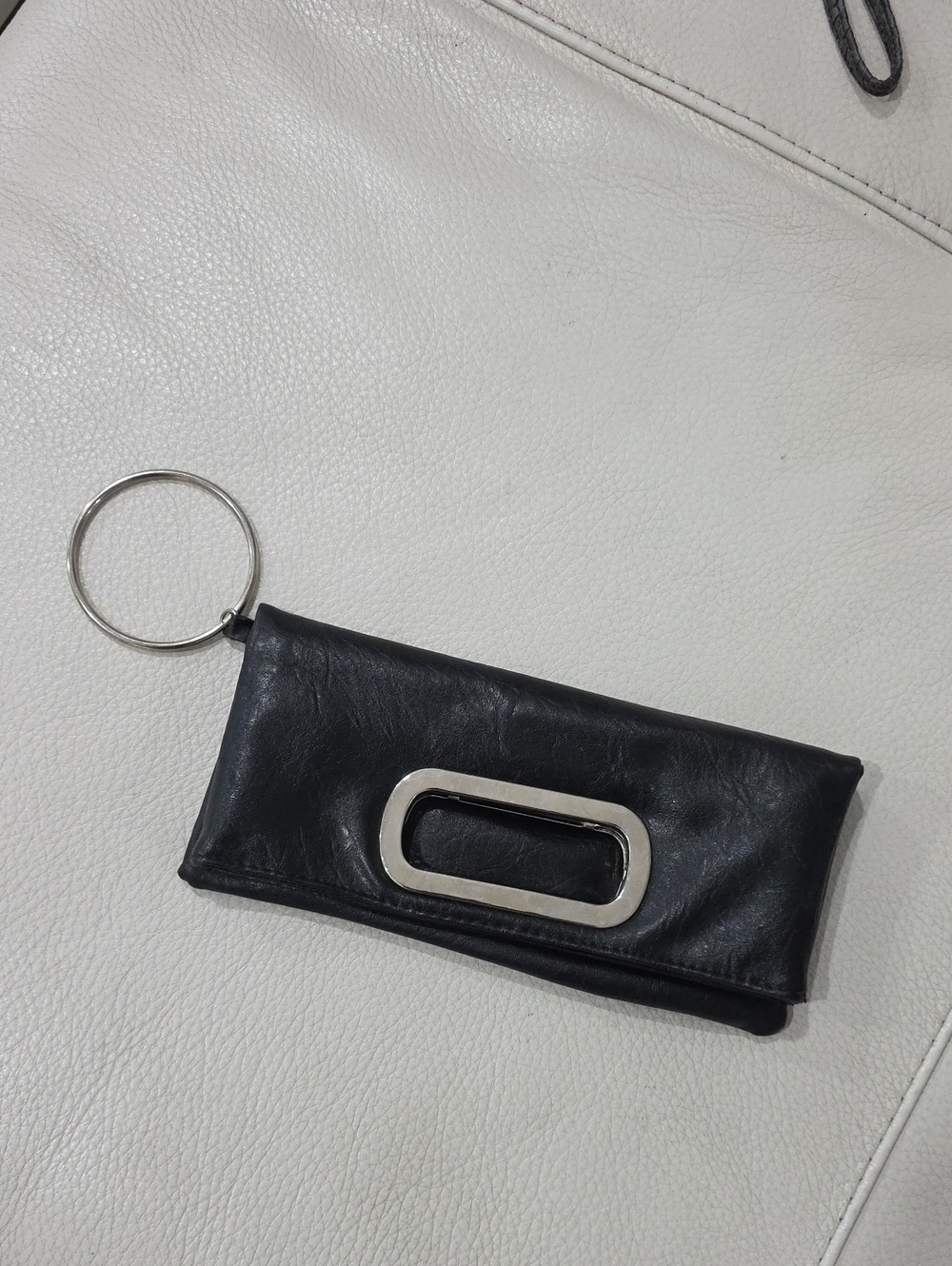 Leather Key Pouch with Silver Hardware - Black